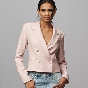 Anthropologie Maeve Womens Cropped Double Breasted Blazer Linen Blend Office XS